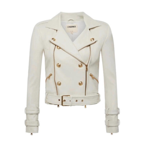 L'AGENCE Jackets & Blazers - L'AGENCE white Leather Jacket with Gold Details XS